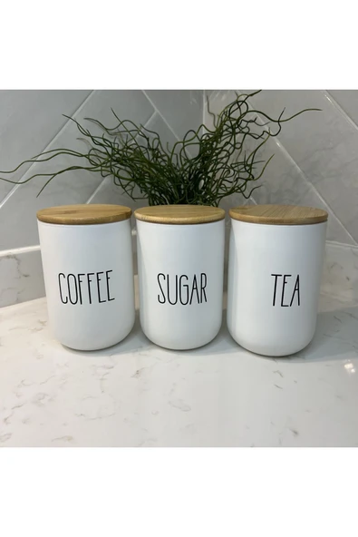 may home design 890 ml 3lü Bambu Kapaklı Çay/Kahve/Şeker Baharatlık Seti Cam 3 Parça ürün görseli 1