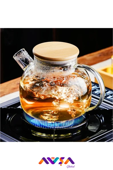 AVŞA Global Cam Demlik 1000 ml, Bambu Kapaklı Isıya Dayanıklı Cam Bitki Çayı Demliği Cam Sürahi ürün görseli 1