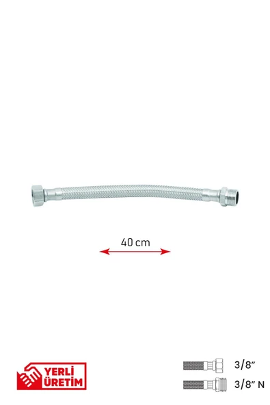 Gama Paslanmaz Çelik Flex Hortum 3/8 - 3/8 Nipel Bağlantı Taharet Hortumu 40 cm ürün görseli 1
