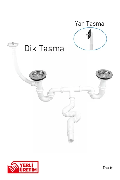 Gama S Çiftli Çöpmak Sifonu Taşmalı Derin Dik Taşma Çiftli Gider Seti ürün görseli 1