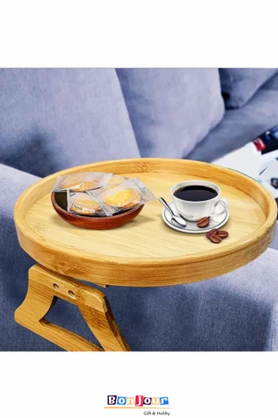Bonjour Gift & Hobby Koltuk Kenarı Sehpası Yan Kolçak Sehpası Yuvarlak Servis Tepsisi ürün görseli 1