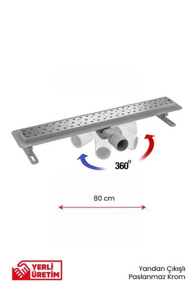 Gama 360 Derece Dönerli Paslanmaz Krom Lineer Duş Kanalı 80 cm ürün görseli 1