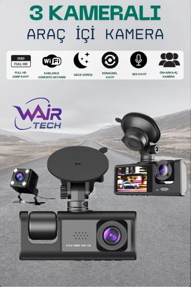 Wair Teknoloji ARAÇ İÇİ KAMERA Hd Video Kayıt Cihazı 3 Kamera Lens Bir Arada Araç Içi Hd Video Kayıt Cihazı ürün görseli 1