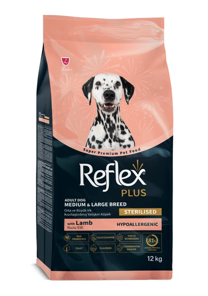 Reflex plus medium large sterilised 12kg kuzulu kısırlaştırılmış hipoalerjenik orta ırk köpek mama ürün görseli 1