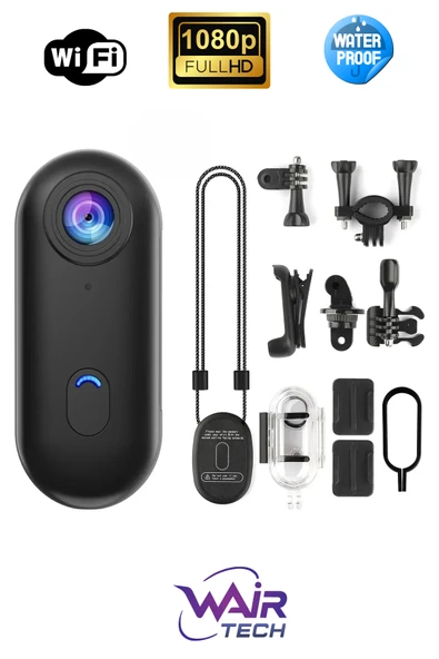 Wair Teknoloji Mini Wifi Aksiyon Kamerası 1080P Giyilebilir Aksiyon Kamera - Su Geçirmez Tasarım - Ses Ve Görüntü ürün görseli 1
