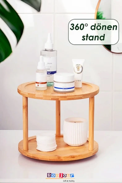 Bonjour Gift & Hobby Bambu 2 Katlı Dönen Baharatlık Standı Organizer Düzenleyici /  Doğal  / Bambu ürün görseli 1