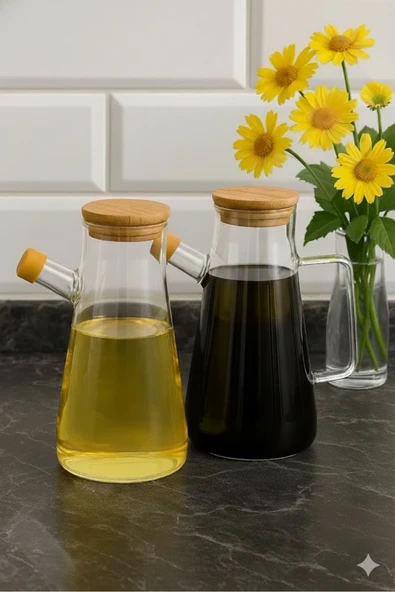 PAKETLENDİ 2 Adet 900ml Bambu Kapaklı Vakumlu Borosilikat Yağdanlık (Bambu Altlığı Sete Dahil Değildir) ürün görseli 1