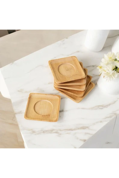 Enyaza Home 6’lı Bambu Kare Çay Tabağı / Bardak Altlığı ürün görseli 1