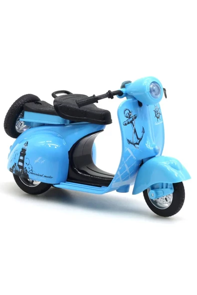 Toyaş Çek Bırak 1:14 Die-Cast Clasic Metal Motosiklet Scooter Vintage Mavi Hediyelik Araçlar Oyuncak Motos ürün görseli 1