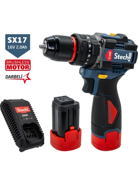 Stechend SX17 2X2.0 Çift Akülü Kömürsüz Darbeli Matkap 16V 2.0AH 50NM ürün görseli 1