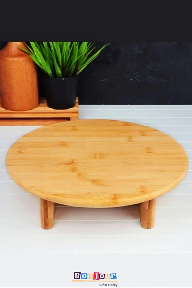 Bonjour Gift & Hobby 30 Cm Bambu Ayaklı Yuvarlak Kesme Tahtası Doğal / Bambu ürün görseli 1