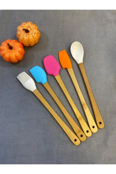 Kitchen Crazy Bambu Saplı 5 Parça Mini Silikon Spatula Kaşık Fırça Seti - Resim 3