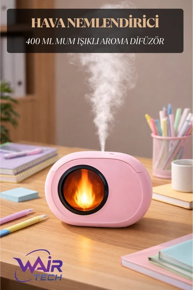 Wair Teknoloji LED Alev Efektli Masaüstü Hava Nemlendirici 400 ml, Gece Lambalı, USB ürün görseli 1