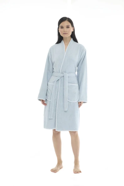 Athena Kimono Kadın Bornozu- Mavi %100 Pamuk ürün görseli 1