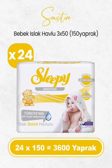Sleepy Sensitive Islak Bebek Mendil 3x50 x 24 Adet (3600 Yaprak) ürün görseli 1