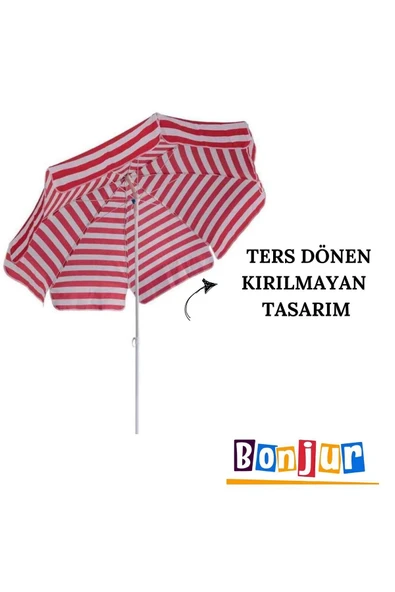 Bonjour Plaj Şemsiyesi 200 Cm / Teras Ve Bahçe Şemsiyesi Şemsiye Kazığı Hediyeli ürün görseli 1