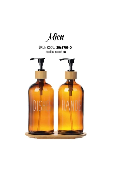 MİEN 2'Lİ AMBER BAMBU STANDLI HANDS&DİSHES SIVI SABUNLUK SETİ ürün görseli 1
