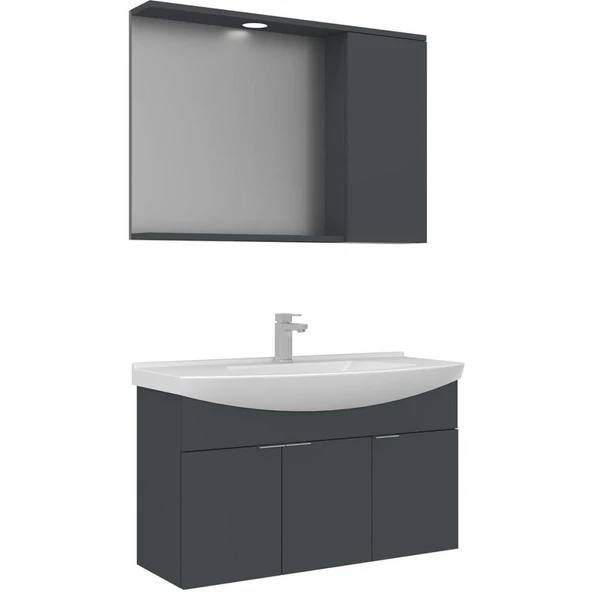 Orka Banyo Dolabı Purus 80 Cm Asma Banyo Dolabı Takımı Antrasit (Spot Aynalı) ürün görseli 1