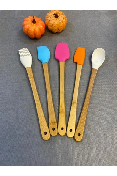 Kitchen Crazy Bambu Saplı 5 Parça Mini Silikon Spatula Kaşık Fırça Seti - Resim 2