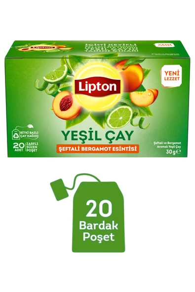 Lipton Şeftali ve Bergamot Esintisi Yeşil Çay 20'li ürün görseli 1