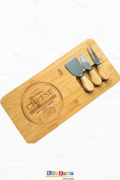 Bonjour Gift & Hobby 3 Bıçaklı Peynir Kesme Tahtası Sunum Tahtası Özel Kesme Aparatı ürün görseli 1