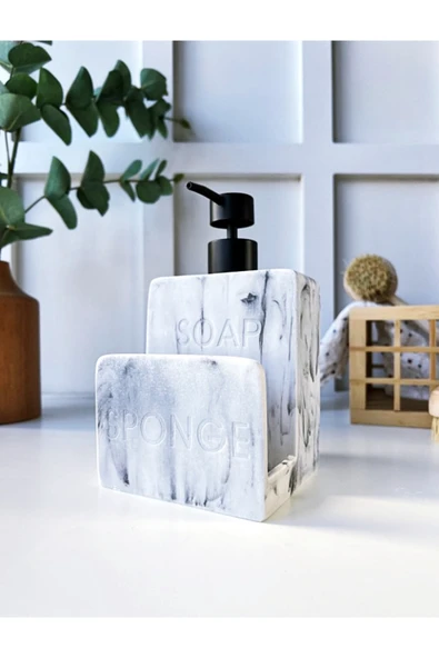 MİEN Mermer Desenli Sabunluk ve Süngerlik Seti Soap/Spongle ürün görseli 1