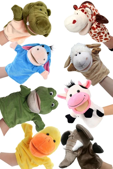 Toyaş 8 Adet Eğitici ve Eğlenceli Peluş Kukla Seti Ağzı Hareket Eden El Kuklası ürün görseli 1