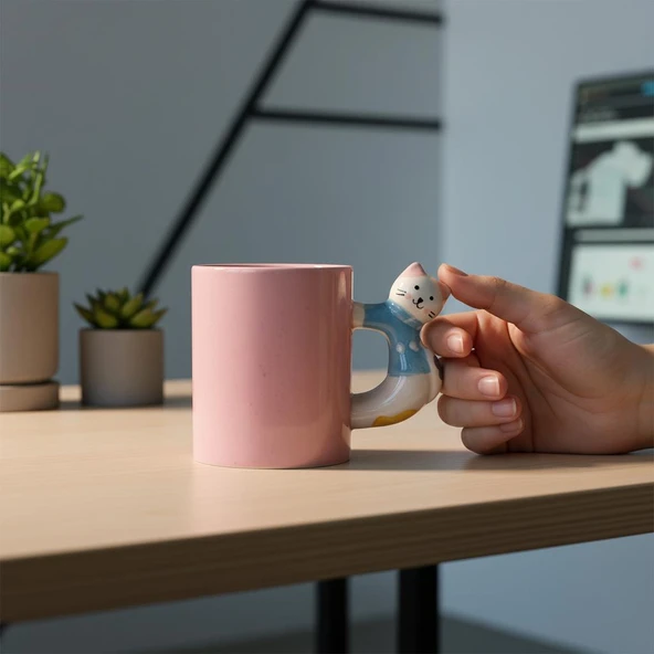 3D Pembe Kupa Kedi Kulplu 410 ml - Resim 5