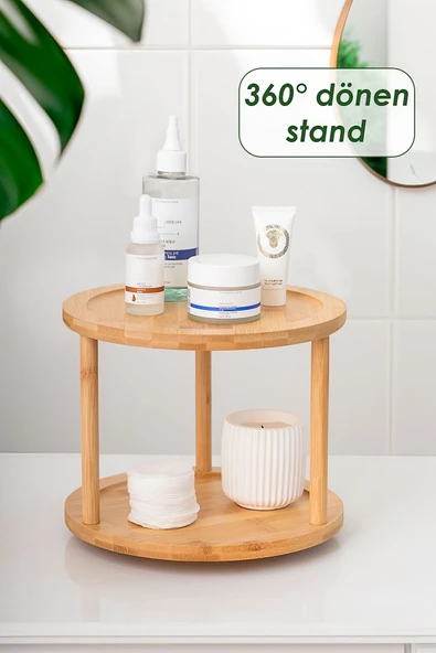 MİEN M9263-35 360° Döner Standlı Bambu Sunumluk Organizer-2 Katlı Baharatlık Düzenleyici Stand ürün görseli 1