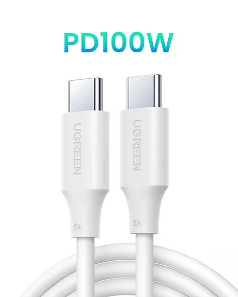 UGREEN USB-C 100W 5A QC PD Hızlı Şarj Kablosu, 1 m, Beyaz, 60551 ürün görseli 1