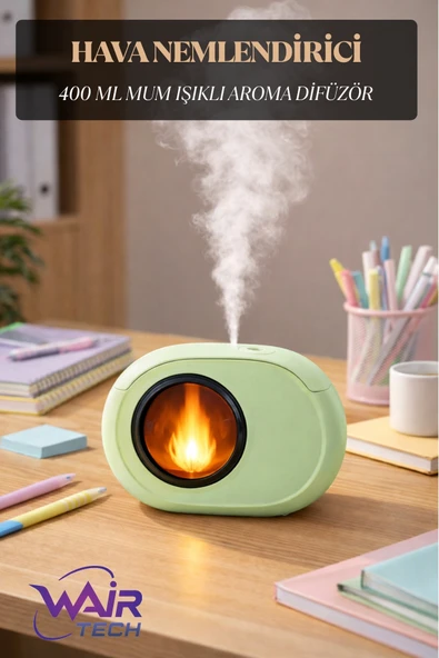 Wair Teknoloji LED Alev Efektli Masaüstü Hava Nemlendirici 400 ml, Gece Lambalı, USB ürün görseli 1
