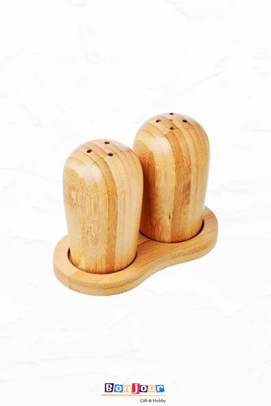 Bonjour Gift & Hobby 2'Li Standlı Bambu Tuzluk Biberlik Baharatlık Seti Ahşap Bej CN Evet ürün görseli 1