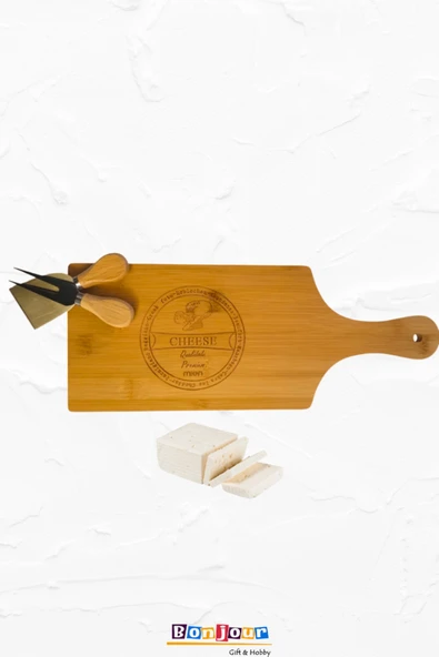 Bonjour Gift & Hobby 2 Bıçaklı Peynir Kesme Tahtası Sunum Tahtası Özel Kesme Aparatı ürün görseli 1