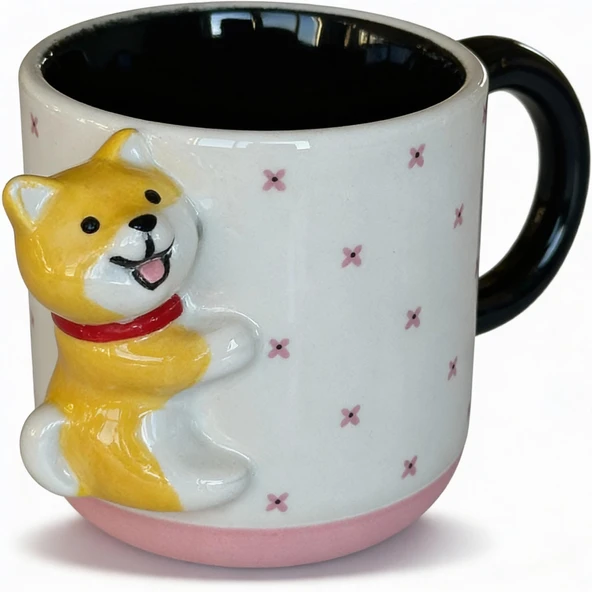 Çiçek Desenli 3D Köpek Figürlü Kupa 425 ml ürün görseli 1