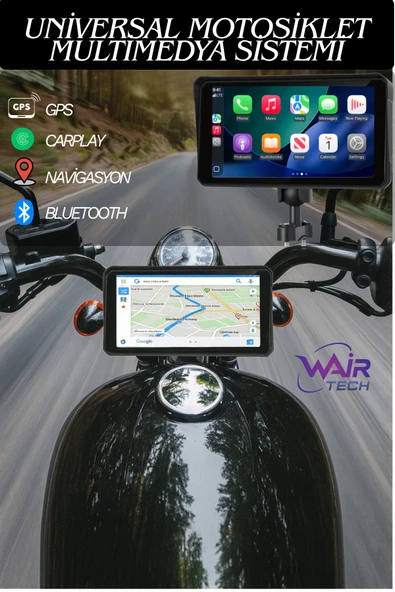 Wair Teknoloji 6.0 Dokunmatik Motosiklet Navigasyon Ünitesi CarPlay Android Auto Uyumlu Dual BT GPS Ekran ürün görseli 1