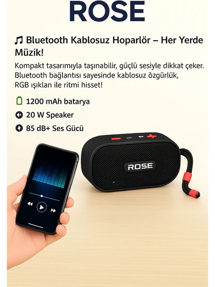 ROSE SP-503 Taşınabilir Bluetooth Hoparlör - Resim 2
