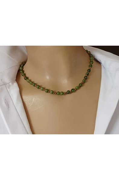 Zümra Yeşil Akik & Bakır Boncuk Minimal Unisex Kolye ürün görseli 1