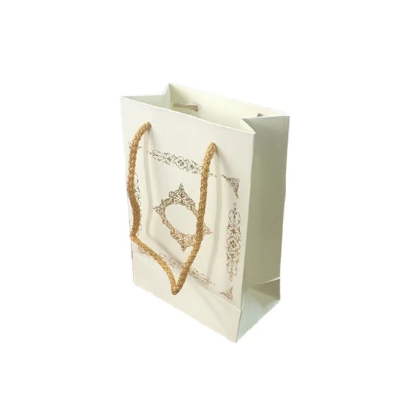 Karton Hediye Çantası Saray Desenli Gold Yaldızlı 12X17 (25 Adet)  Beyaz ürün görseli 1