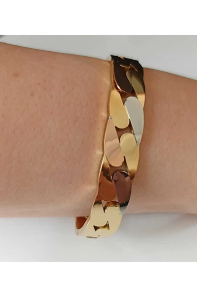 Üç Renkli 316L Çelik Kelepçe Bileklik – Gold Rose Gümüş ürün görseli 1