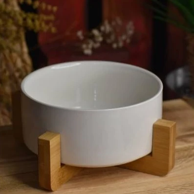 Acar Bambu Standlı 15 cm Porselen Yuvarlak Servis Kasesi ürün görseli 1