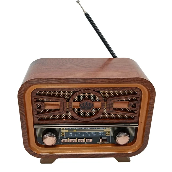 Radyo Retro Ceviz Bluetooth Hoparlör TF Kart Şarjlı Led N1B2 ürün görseli 1