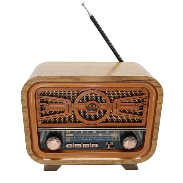 Radyo Retro Açık Ahşap Bluetooth Hoparlör TF Kart Şarjlı Led N0A1 ürün görseli 1