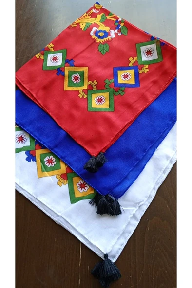 Yörük Püsküllü Pamuk Bandana – 50x50 cm Çok Amaçlı Aksesuar ürün görseli 1