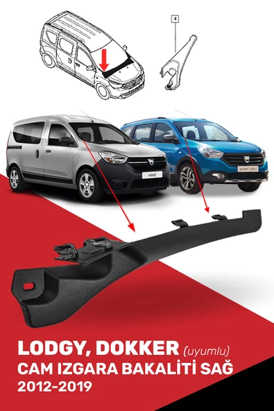 Dacia Lodgy Dokker Uyumlu Cam Izgara Bakaliti Sağ (2013-2020), 668229972R ürün görseli 1