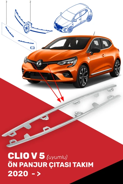 Clio 5 V Uyumlu Ön Panjur Üst Nikelajı Takım (2020- ), 960109845R ürün görseli 1