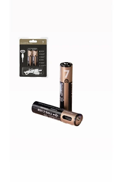 Type-C Şarjlı Ince AAA Pil 1.5V 1000+ Kez Şarj Edilebilir Lityum Pil Kalem Pil (2’li Paket) ürün görseli 1