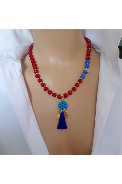 Taraftar Renkleri Doğal Taş Unisex Kolye Renk Seçenekli ürün görseli 1