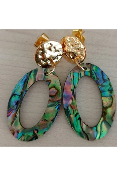 Abalone Okyanus Deniz Kabuğu Gold Tasarım Çelik Küpe ürün görseli 1