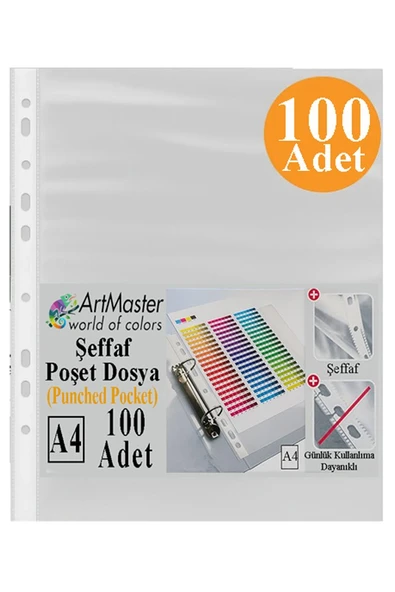 Poşet Dosya 100 Lü A-4 Şeffaf Föy Dosya 1 Paket Artmaster Ofis Okul Kenarı Delikli Poşet Dosya 80 Sayfa Kapasiteli ürün görseli 1