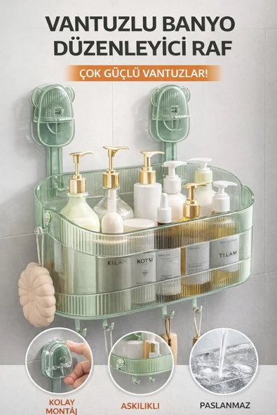 Ultra Güçlü Vantuzlu Banyo Düzenleyici Raf Delmeden Duvara Monte Çok Amaçlı Duş & Mutfak Rafı ürün görseli 1